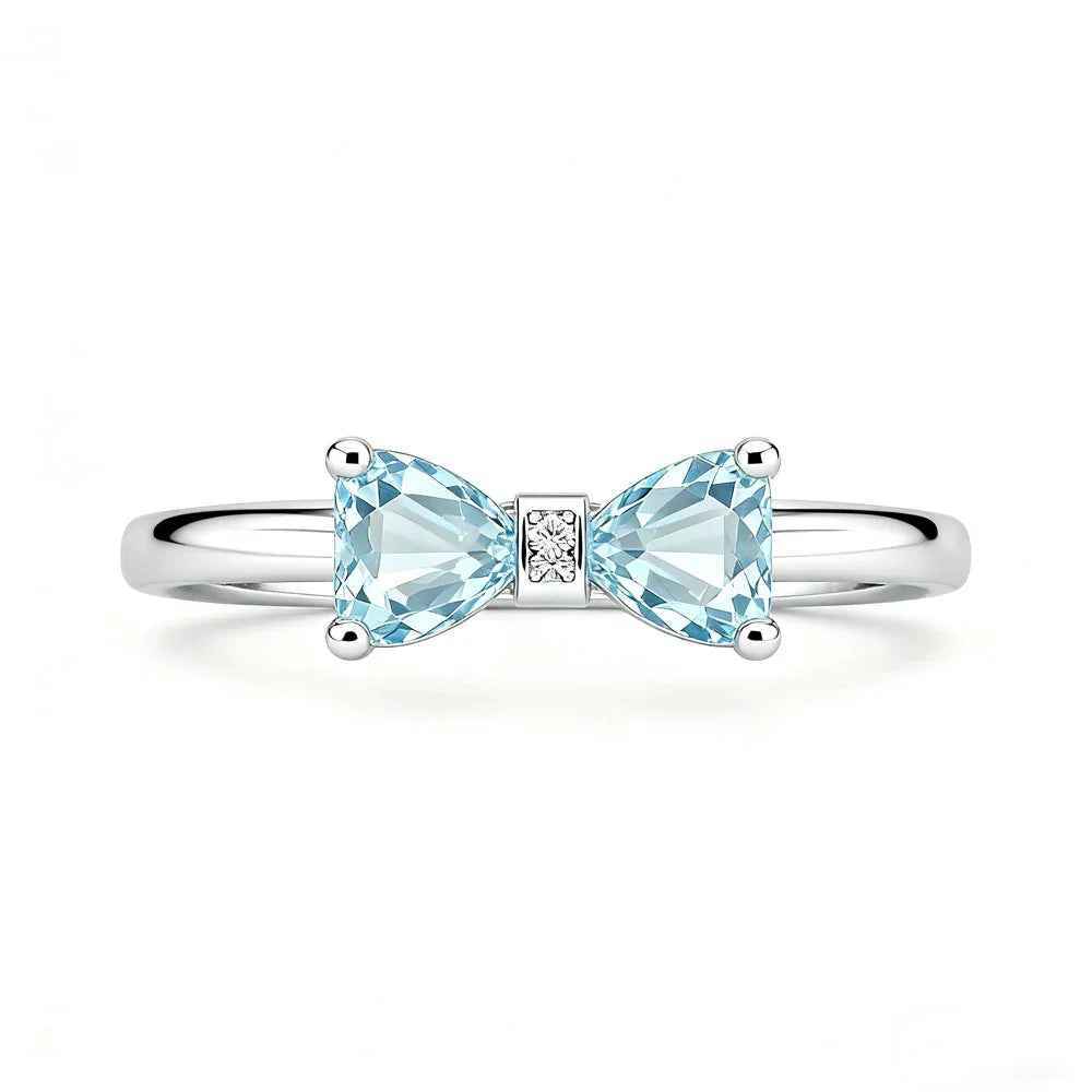 Ceylon Sky Natural Aquamarine Bow Diamond Ring