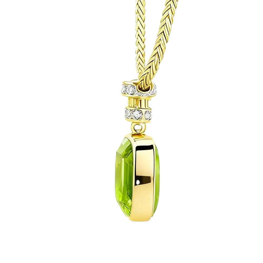 Ceylon Green Shadow Natural Peridot Vintage Gold Diamond Necklace