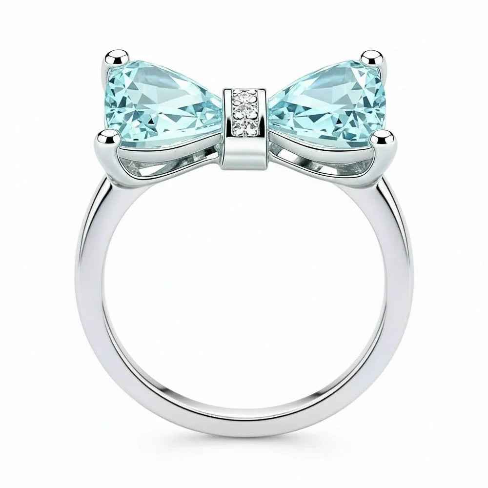 Ceylon Sky Natural Aquamarine Bow Diamond Ring