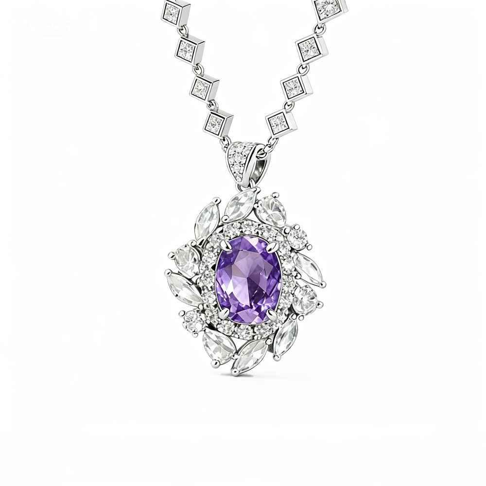 Ceylon Purple Charm Natural Amethyst Vintage Diamond Necklace