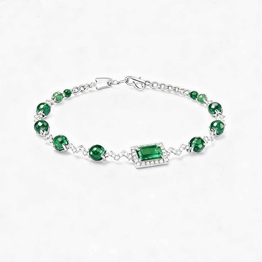 Ceylon Rainforest Emerald Multi-Diamond Silver Bracelet