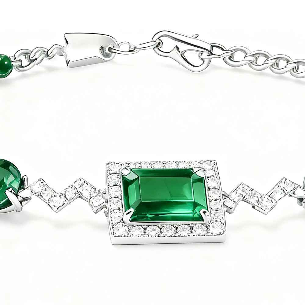 Ceylon Rainforest Emerald Multi-Diamond Silver Bracelet