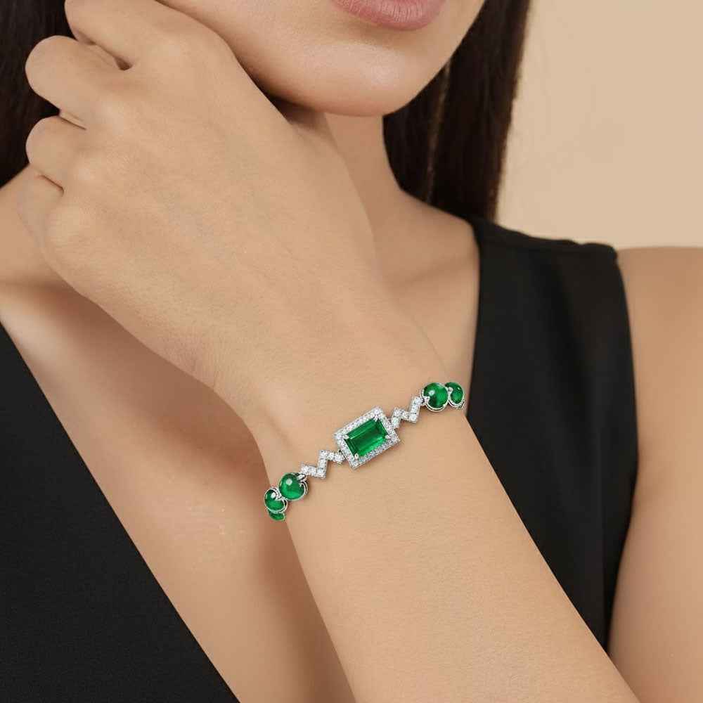 Ceylon Rainforest Emerald Multi-Diamond Silver Bracelet