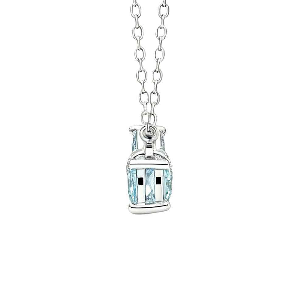 Ceylon Sky Natural Aquamarine Bow Silver Diamond Necklace