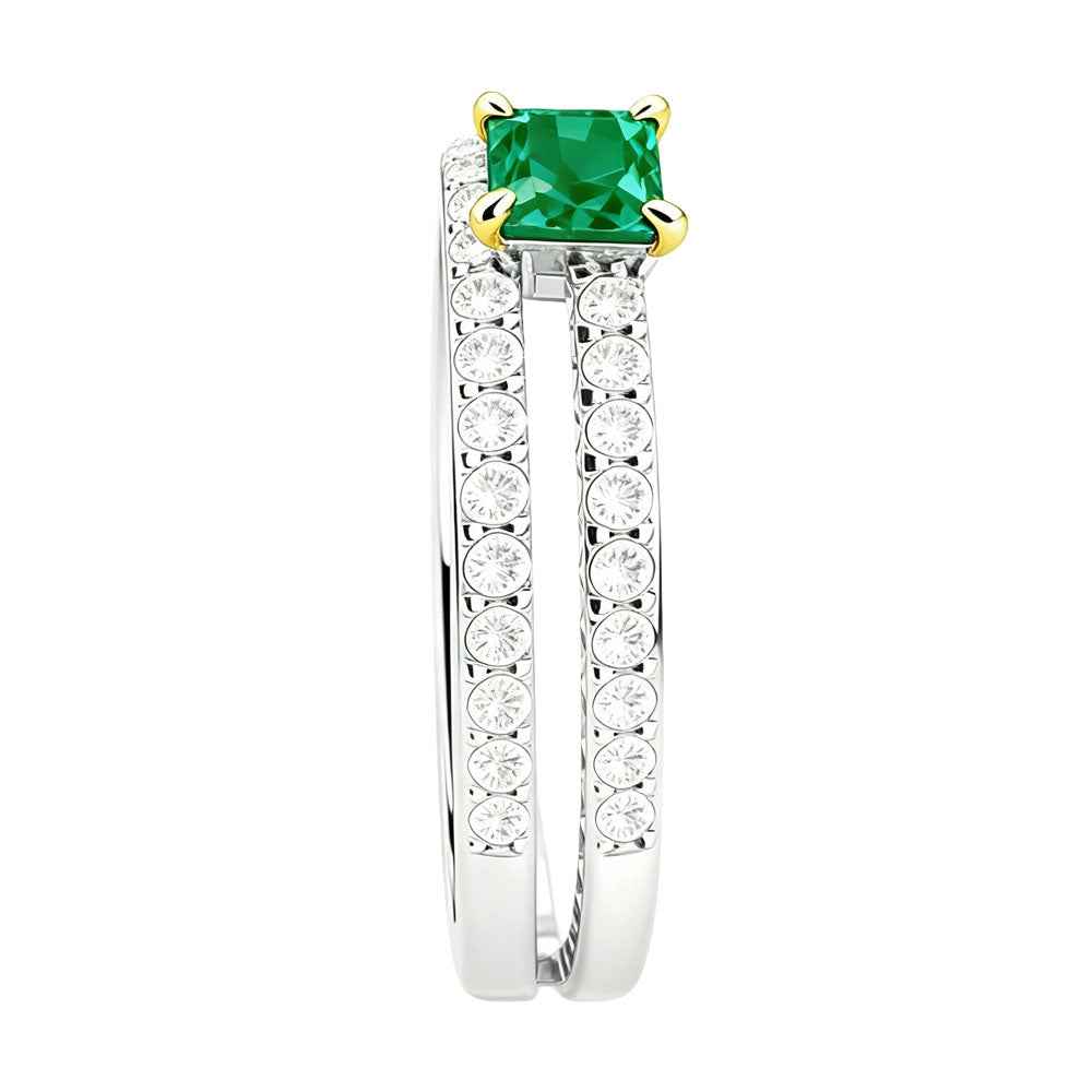 Ceylon Dual Band Emerald Gold Claw Silver Diamond Ring