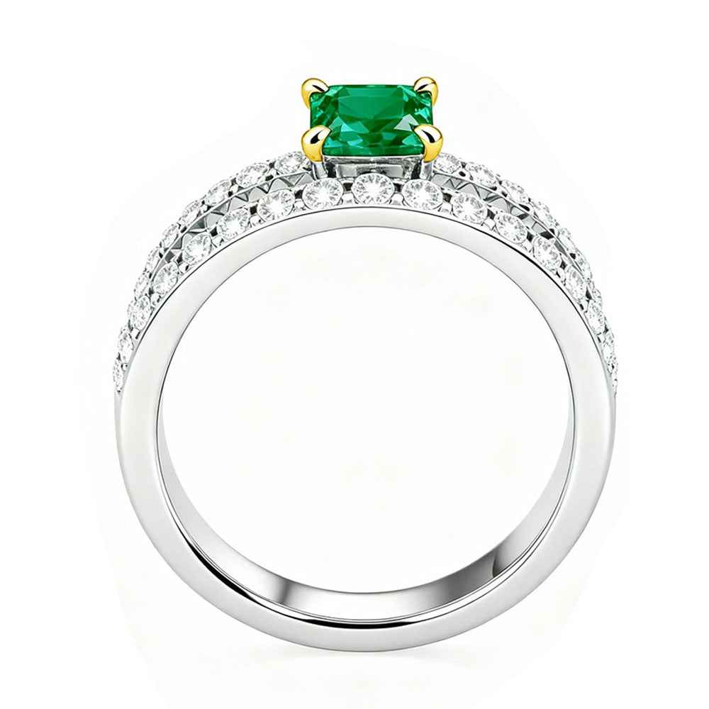 Ceylon Dual Band Emerald Gold Claw Silver Diamond Ring
