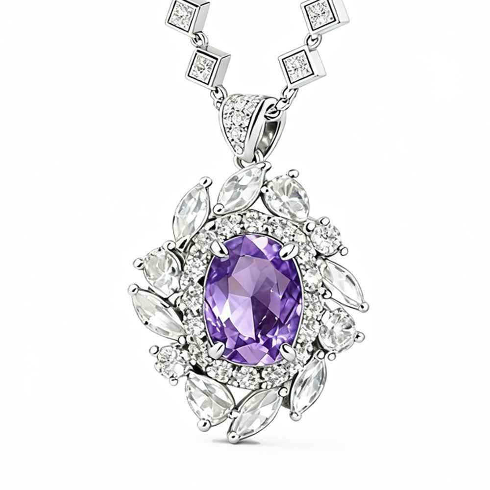 Ceylon Purple Charm Natural Amethyst Vintage Diamond Necklace