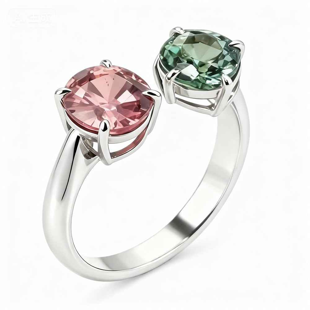Ceylon Dual Color Tourmaline Double Stone Platinum Ring