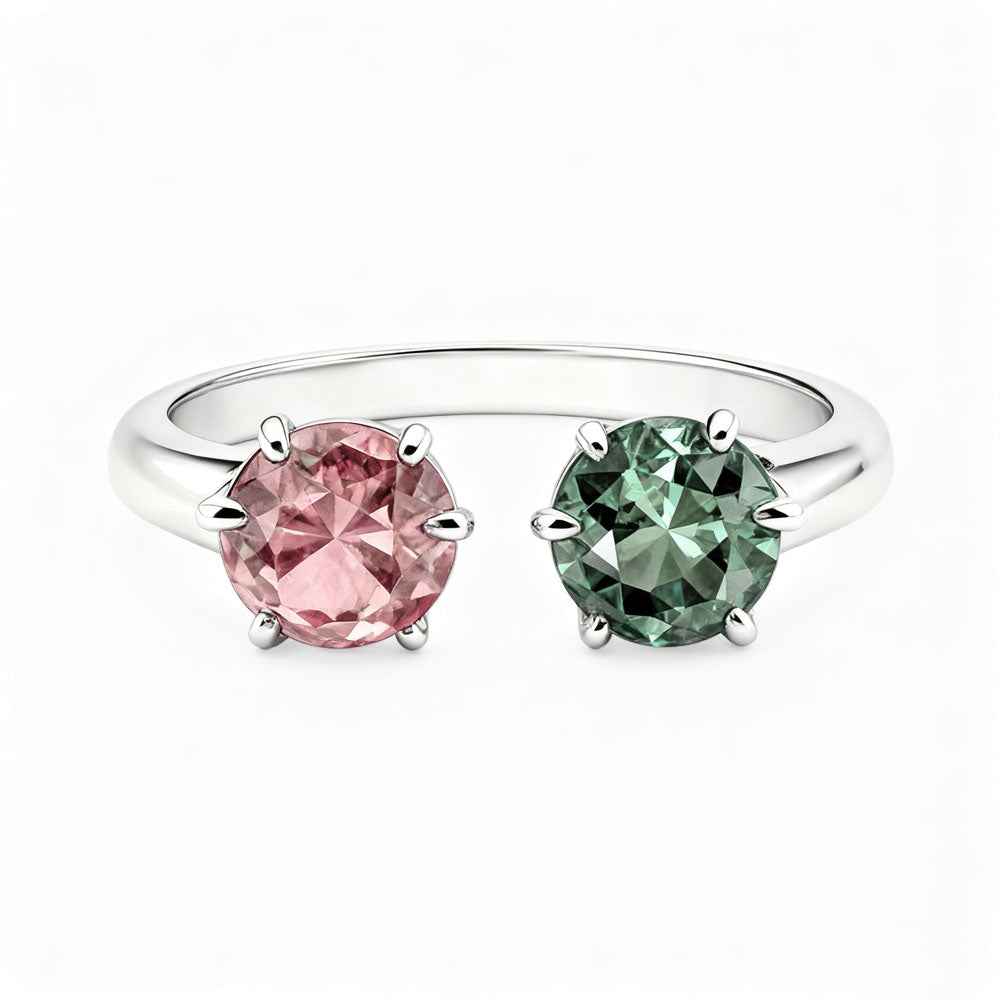 Ceylon Dual Color Tourmaline Double Stone Platinum Ring