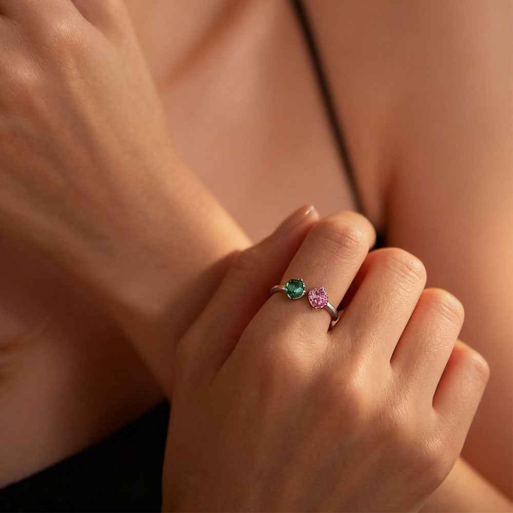 Ceylon Dual Color Tourmaline Double Stone Platinum Ring