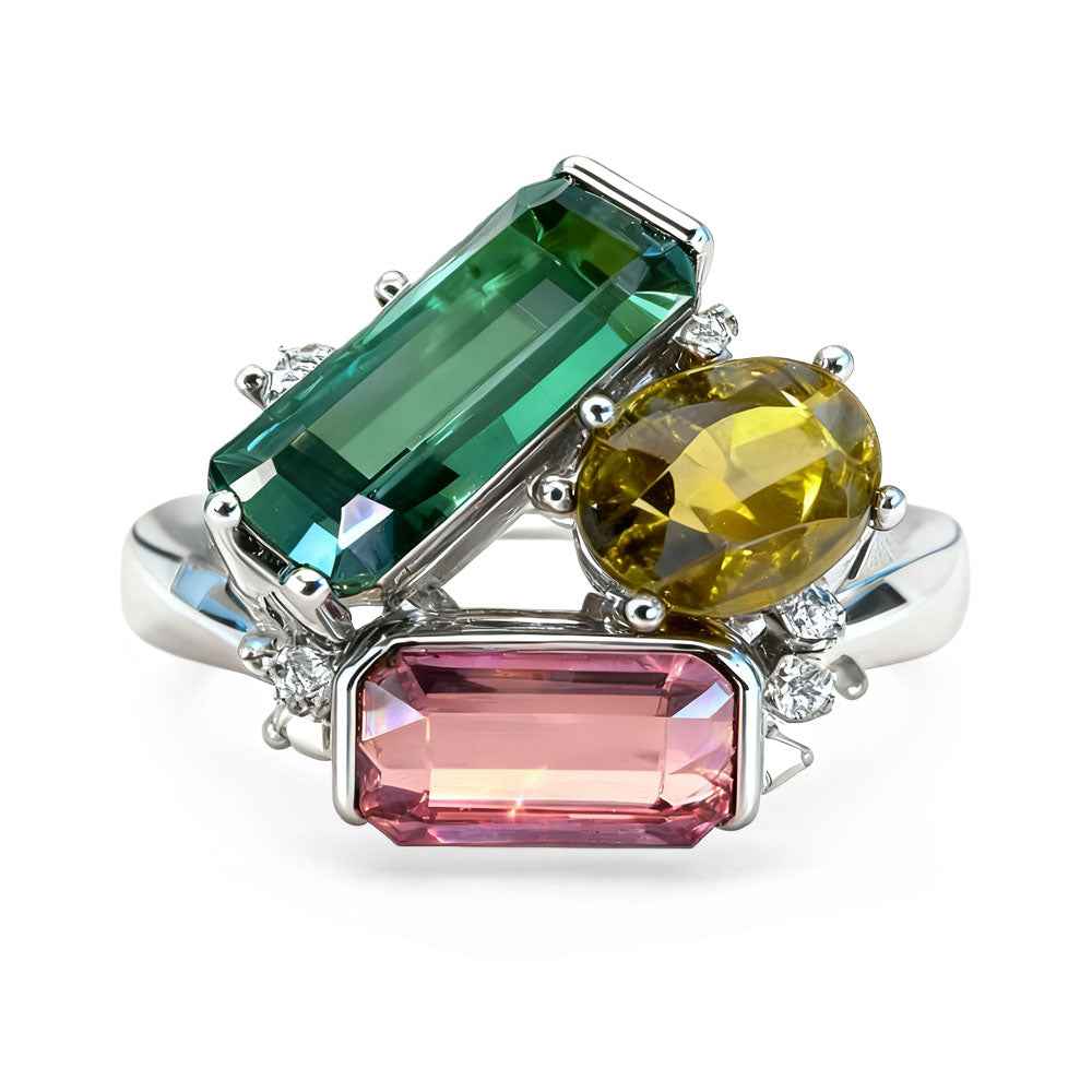 Ceylon Colorful Tourmaline Multi-Stone Platinum Ring