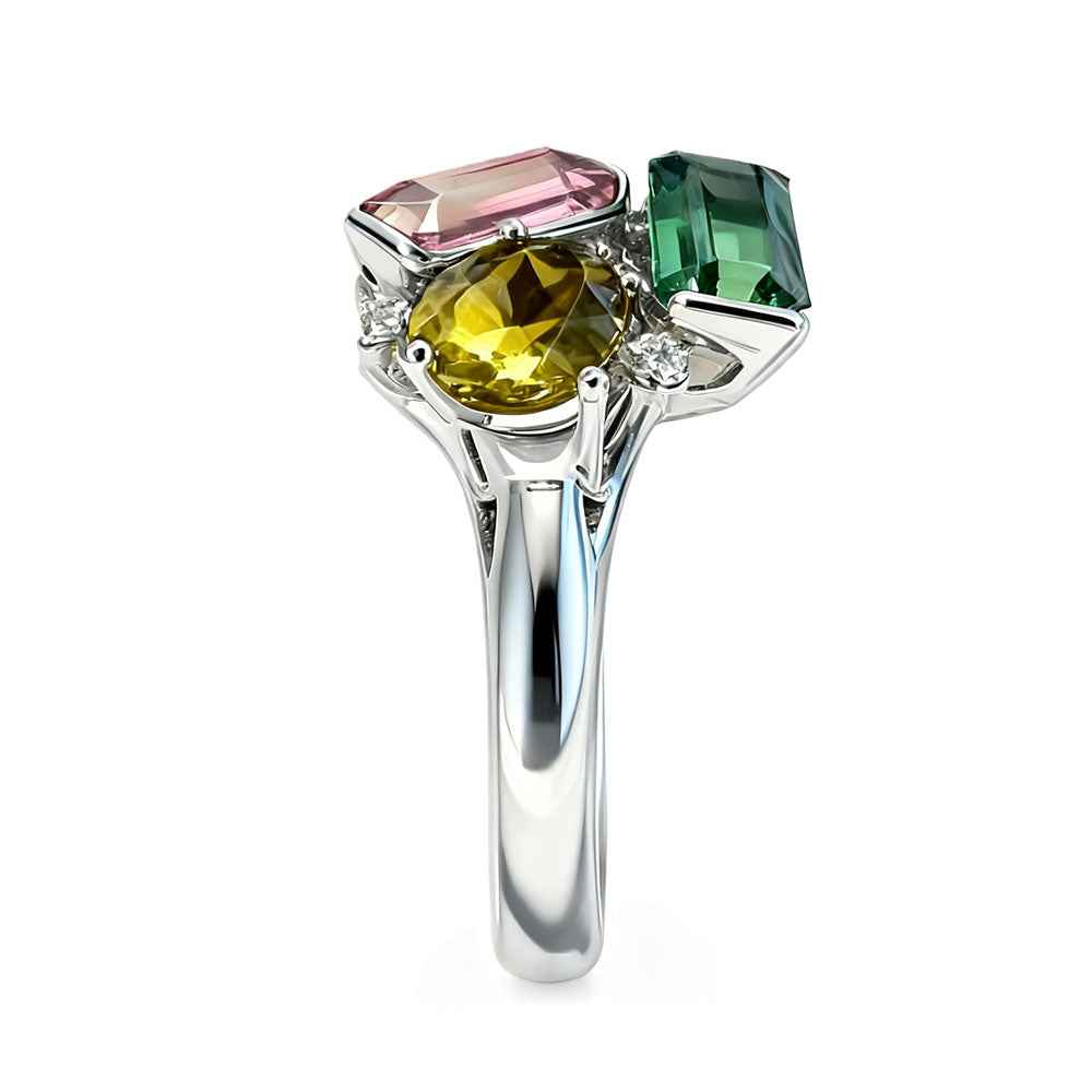 Ceylon Colorful Tourmaline Multi-Stone Platinum Ring
