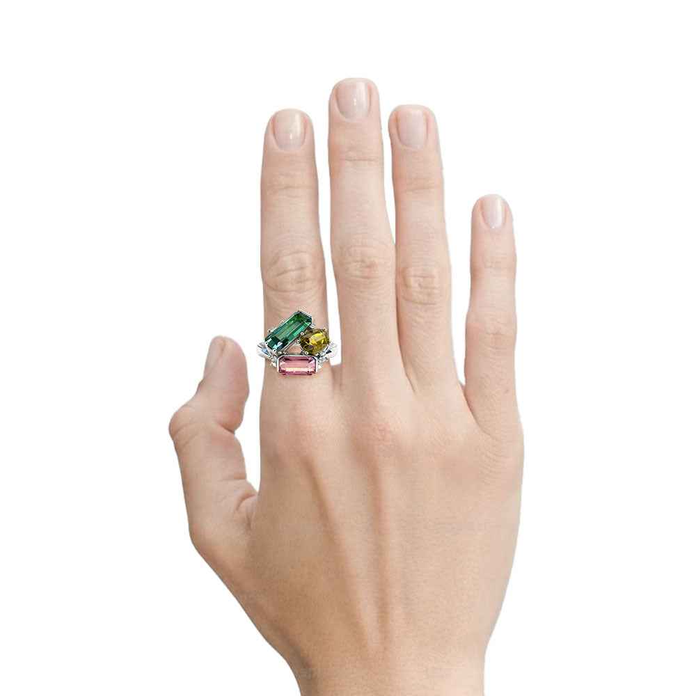 Ceylon Colorful Tourmaline Multi-Stone Platinum Ring