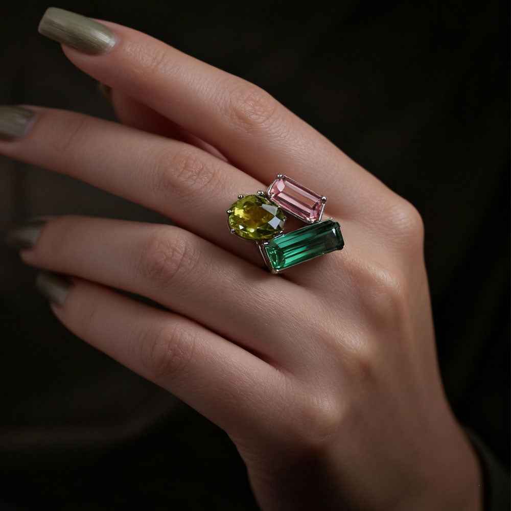 Ceylon Colorful Tourmaline Multi-Stone Platinum Ring