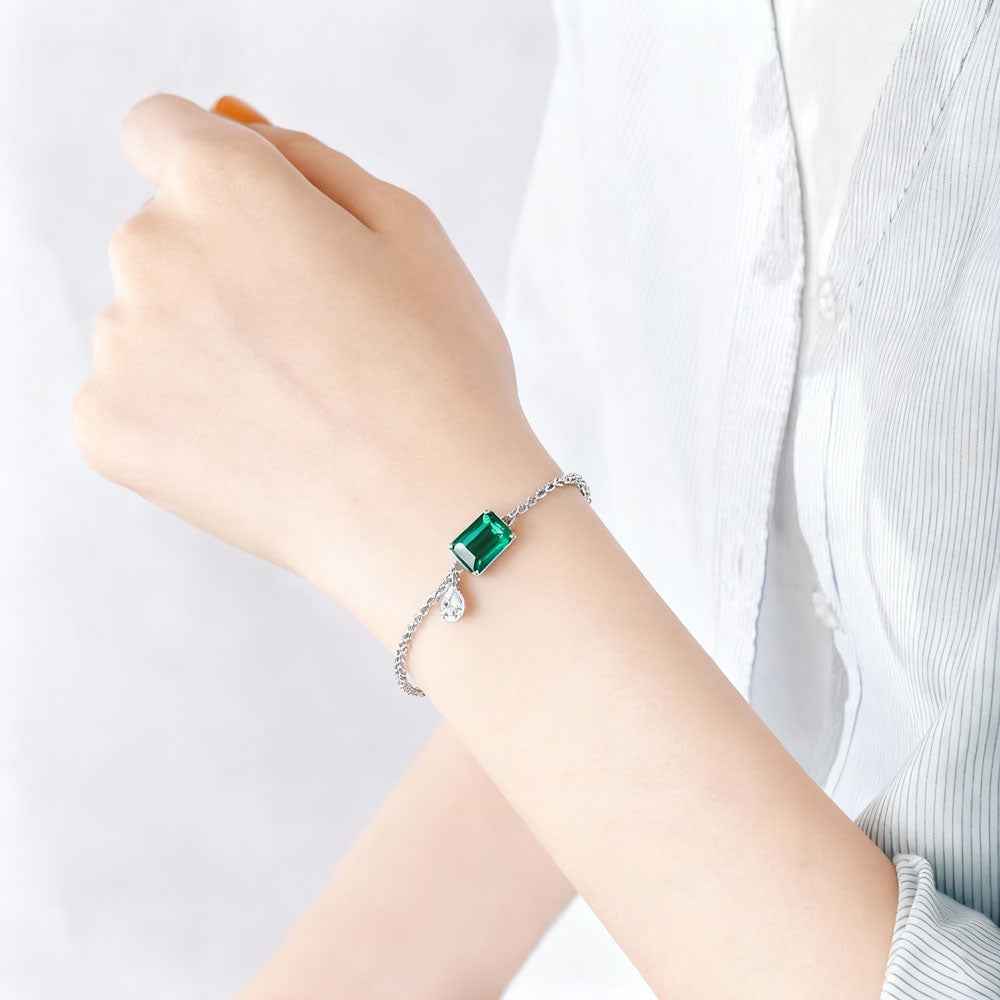 Ceylon Rainforest Emerald Multi-Diamond Silver Bracelet