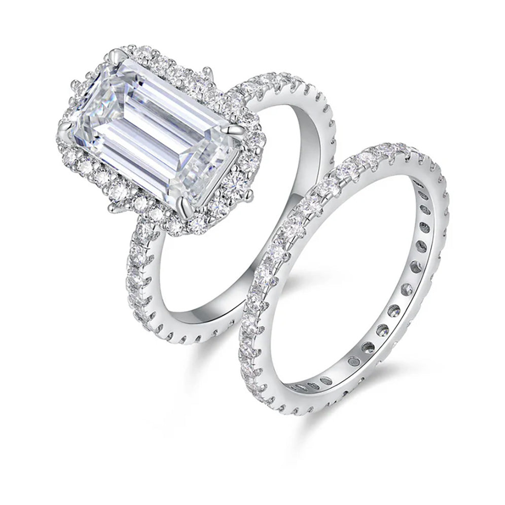 Ceylon Emerald Cut Moissanite Sterling Silver 4.5ct Cluster Ring