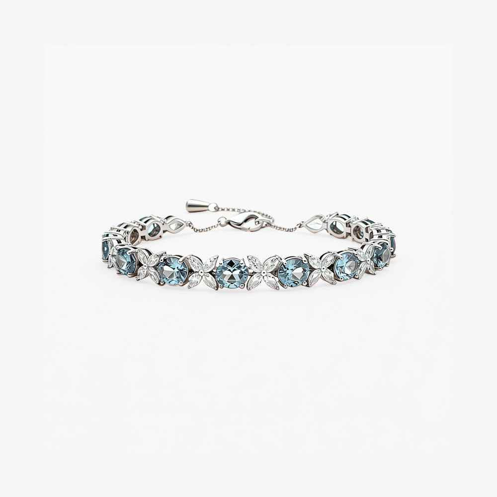 Ceylon Sky Aquamarine Floral Silver Diamond Bracelet