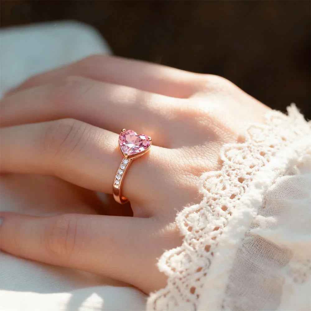 Ceylon Sweetheart Natural Pink Ruby Heart Rose Gold Ring