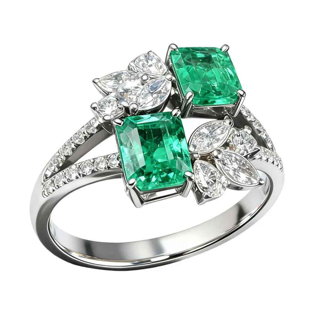 Ceylon Rainforest Dual Emerald Diamond Floral Ring