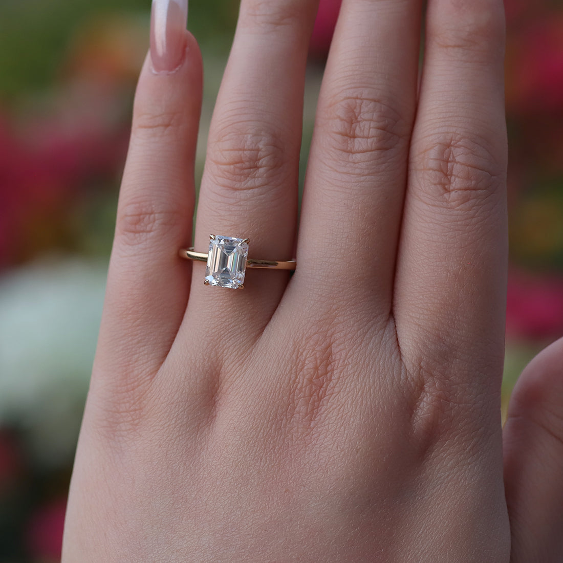 Ceylon Emerald Cut Moissanite Sterling Silver 3ct Solitaire Prong Ring