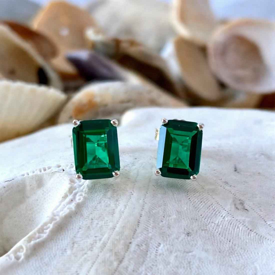 Ceylon Emerald Lux 18K White Gold Earrings