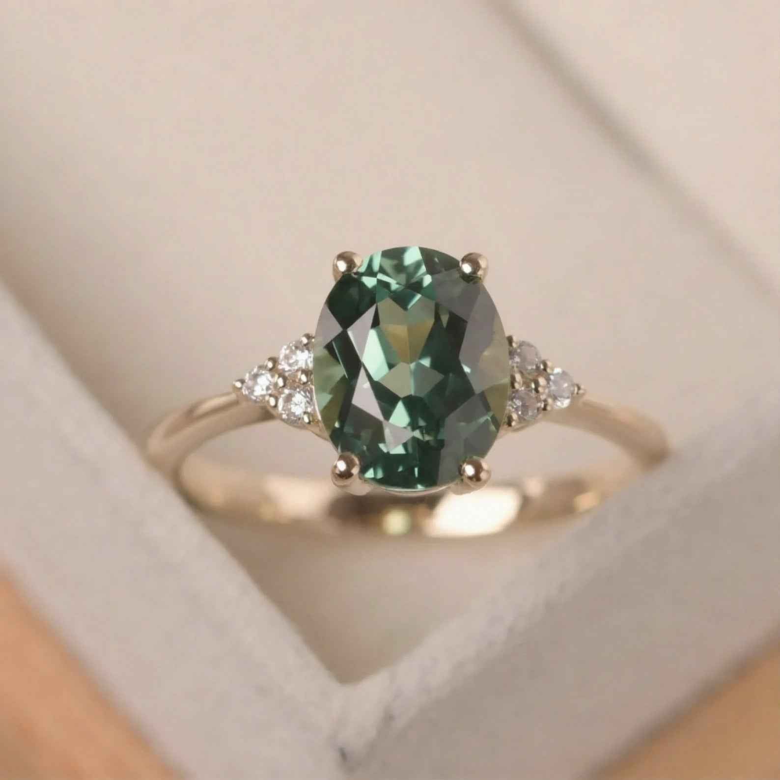 Ceylon Green Sapphire Oval Luxe 18K Yellow Gold Ring