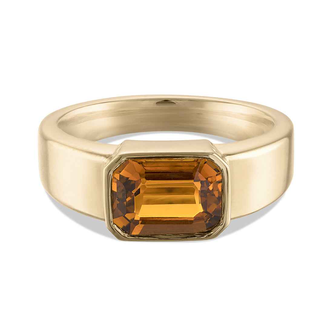 Ceylon Emerald Cut Golden Tourmaline 18K Yellow Gold Ring