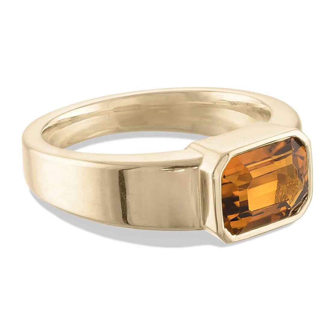 Ceylon Emerald Cut Golden Tourmaline 18K Yellow Gold Ring