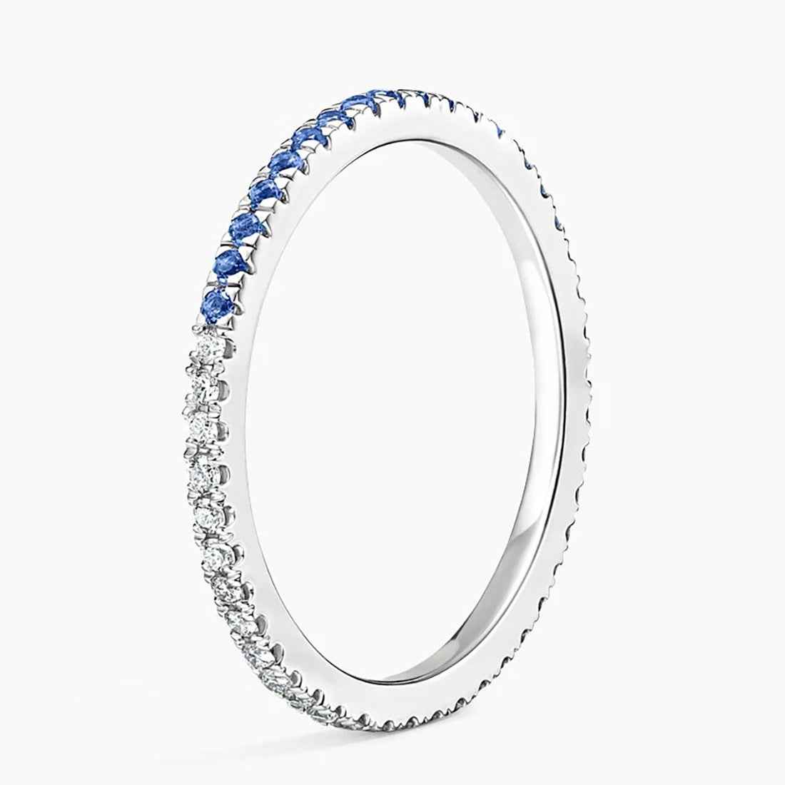 Ceylon ScallopPavéDuo 14K White Gold Sapphire Diamond Ring