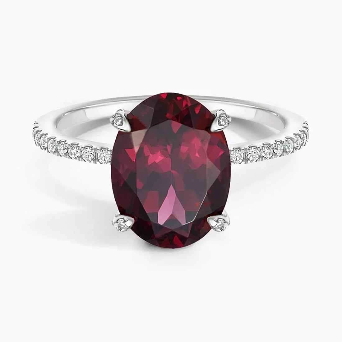 Ceylon RoaringGarnet 18K White Gold Diamond Cocktail Ring