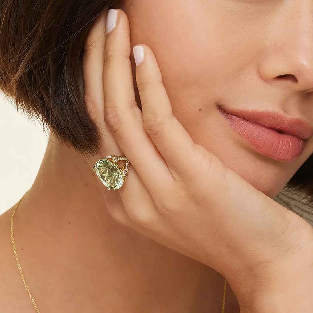 Ceylon VinePrasiolite 18K Gold Diamond Cocktail Ring