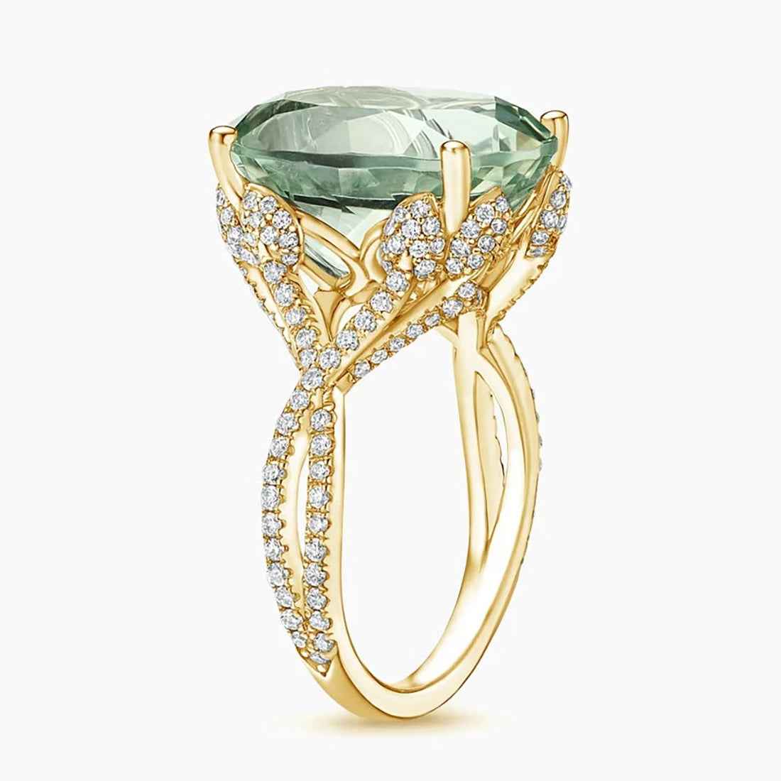 Ceylon VinePrasiolite 18K Gold Diamond Cocktail Ring