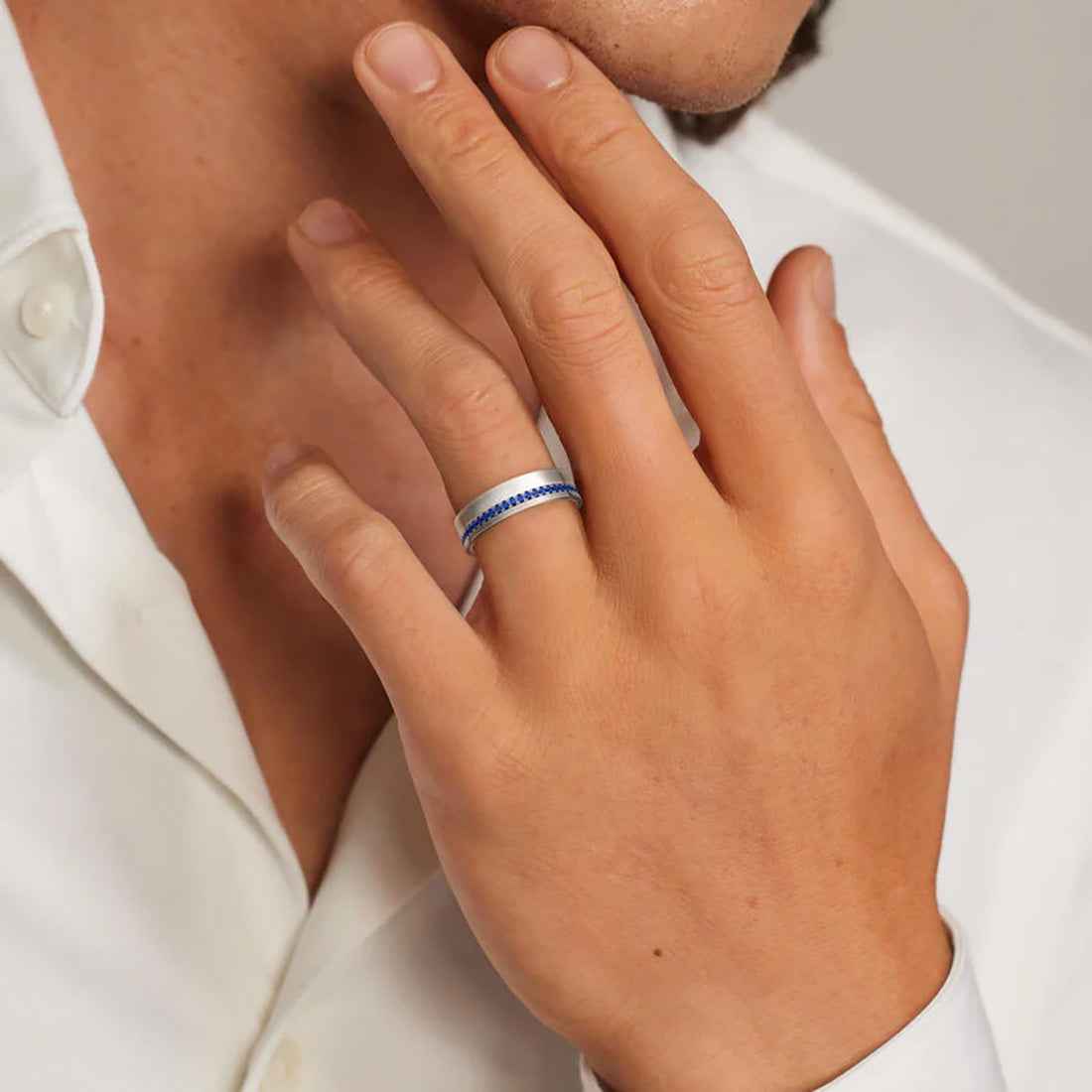 Ceylon Asym Sapphire Pavé 18K White Gold Ring