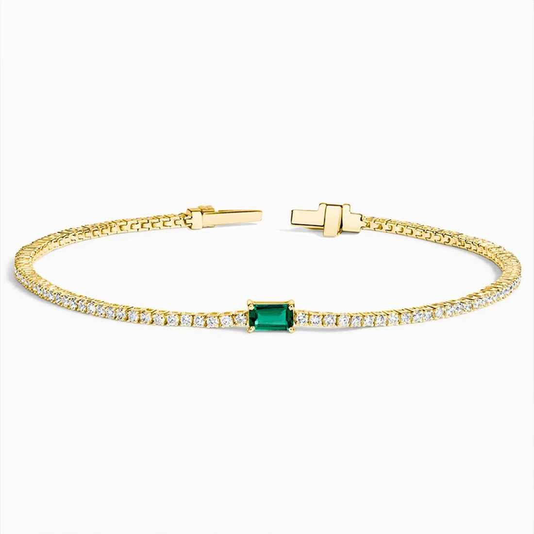 Ceylon Glam Lab Diamond Natural Emerald 18K Gold Tennis Bracelet