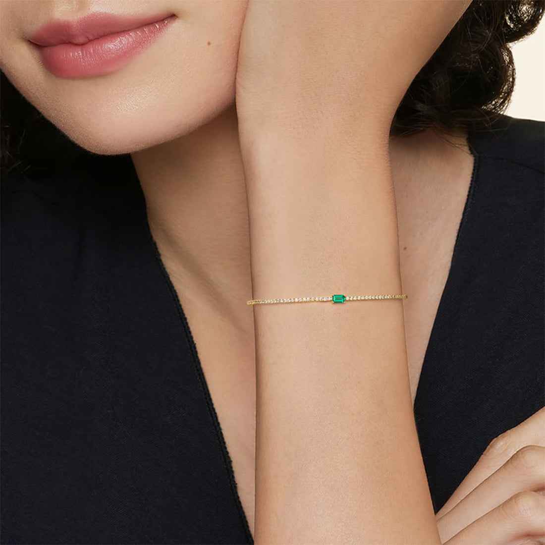 Ceylon Glam Lab Diamond Natural Emerald 18K Gold Tennis Bracelet
