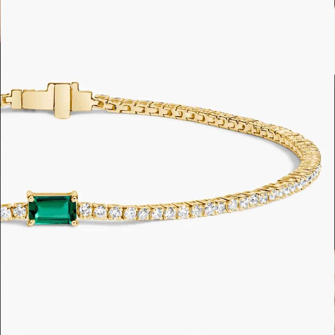 Ceylon Glam Lab Diamond Natural Emerald 18K Gold Tennis Bracelet