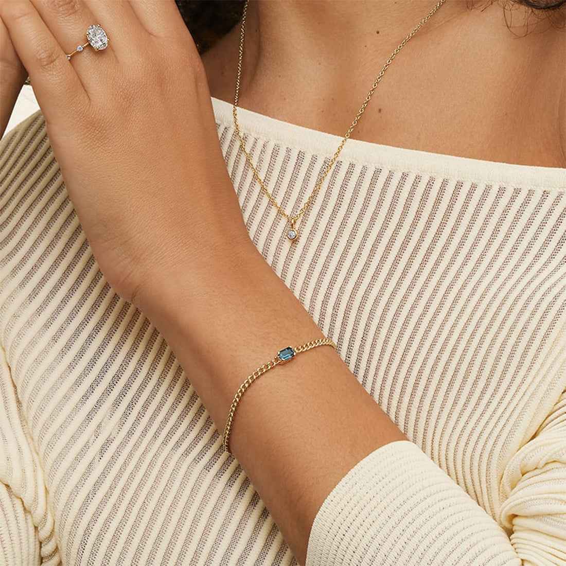 Ceylon Lapis London Blue Topaz 18K Gold Curb Chain Bracelet