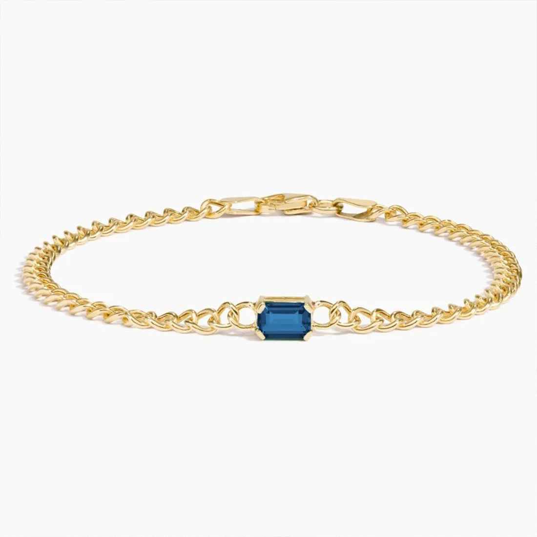 Ceylon Lapis London Blue Topaz 18K Gold Curb Chain Bracelet