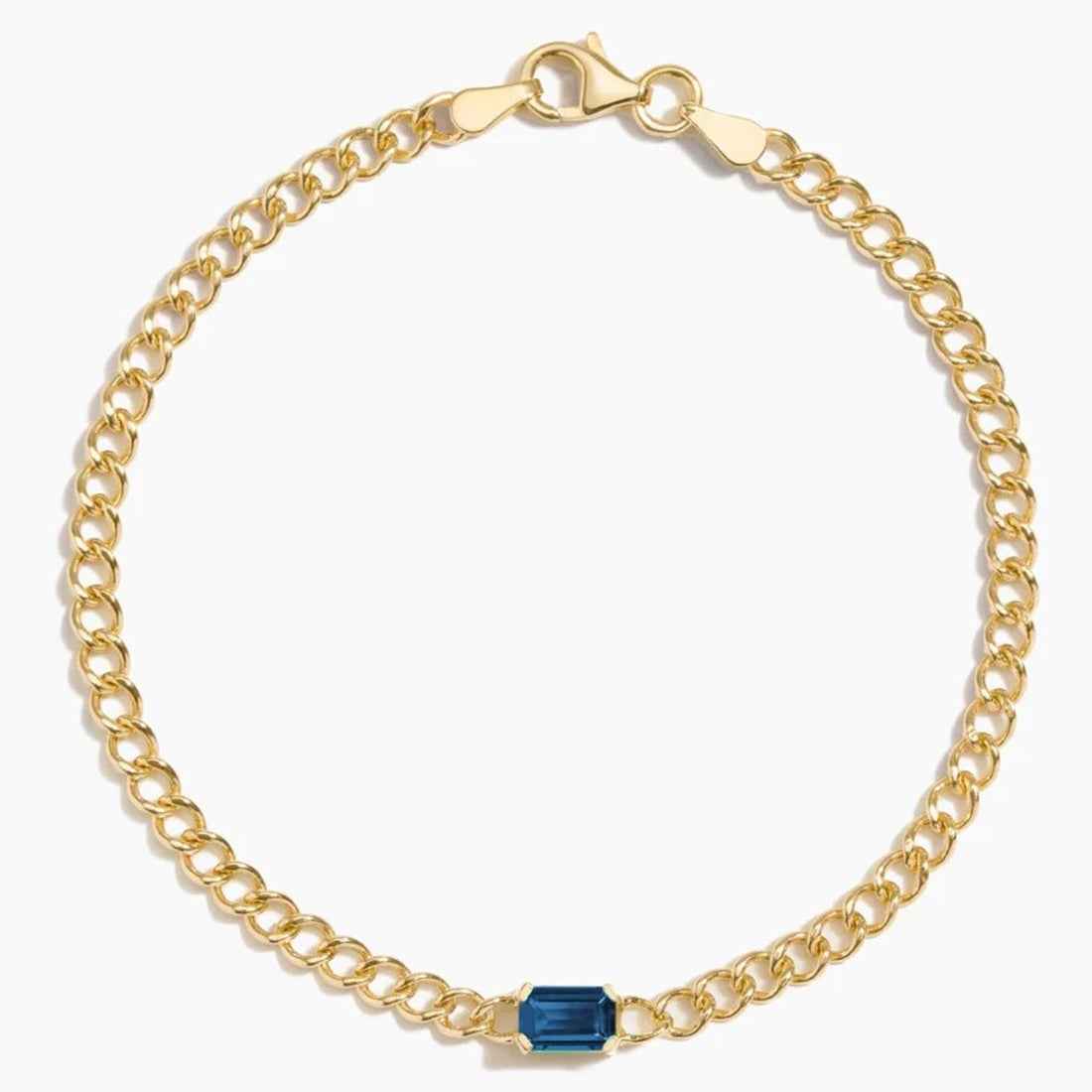 Ceylon Lapis London Blue Topaz 18K Gold Curb Chain Bracelet