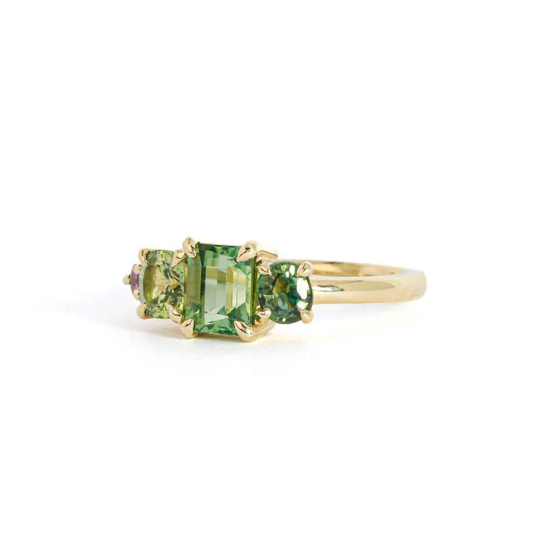 Ceylon Bliss Ring - Multi-Cut Multi-Colored Sapphire & Tourmaline 18K Yellow Gold