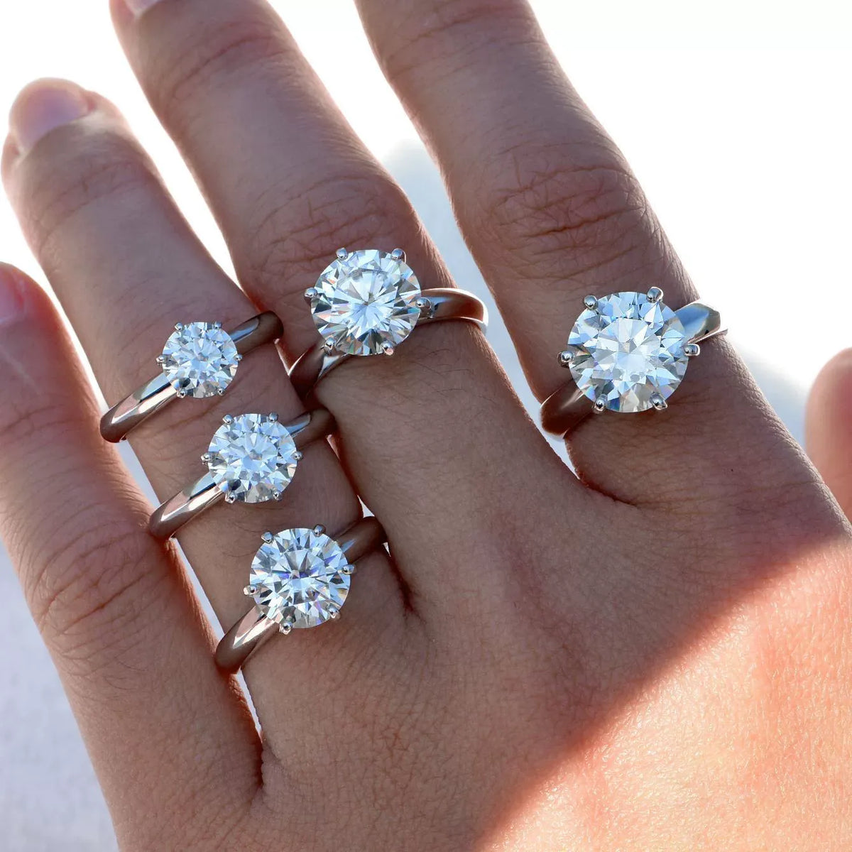 Classic Round Cut Moissanite Six Prong Wide Band Ring