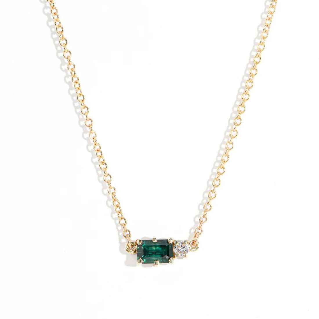 Ceylon TealHorizon 18K Gold Sapphire Diamond Necklace
