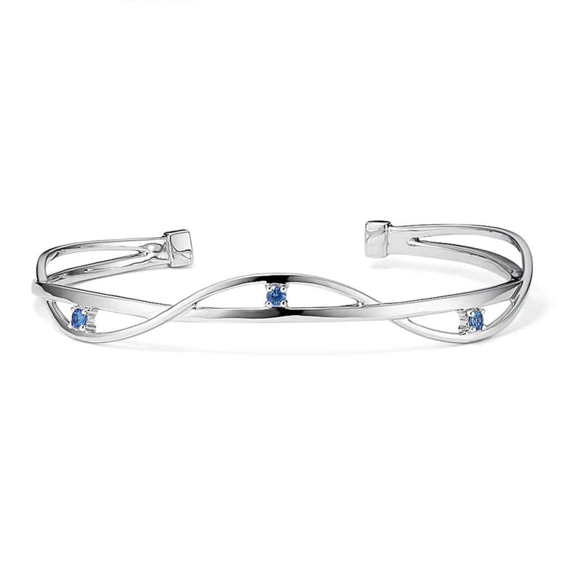 Ceylon Wave Sapphire Sterling Silver Cuff Bracelet