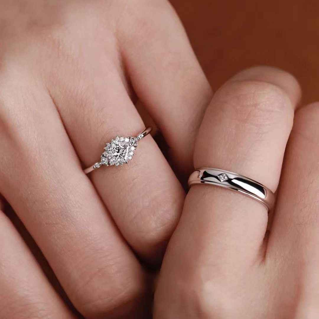 Ceylon Lab Grown Diamond 18K Gold Plated Sterling Silver Princess Cut Couple Rings