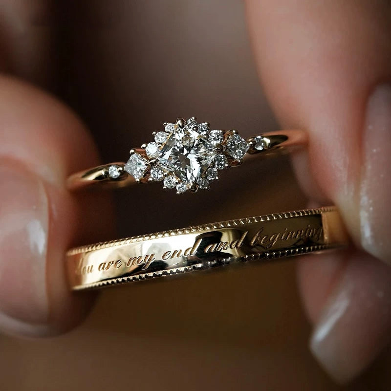 Ceylon Princess Cut Lab Diamond Sterling Silver Couple Rings