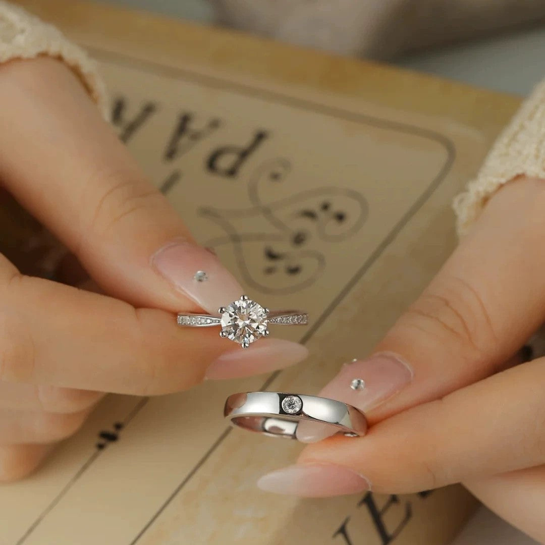 Ceylon Lab Grown Diamond 18K Gold Plated Sterling Silver Round Cut Couple Rings