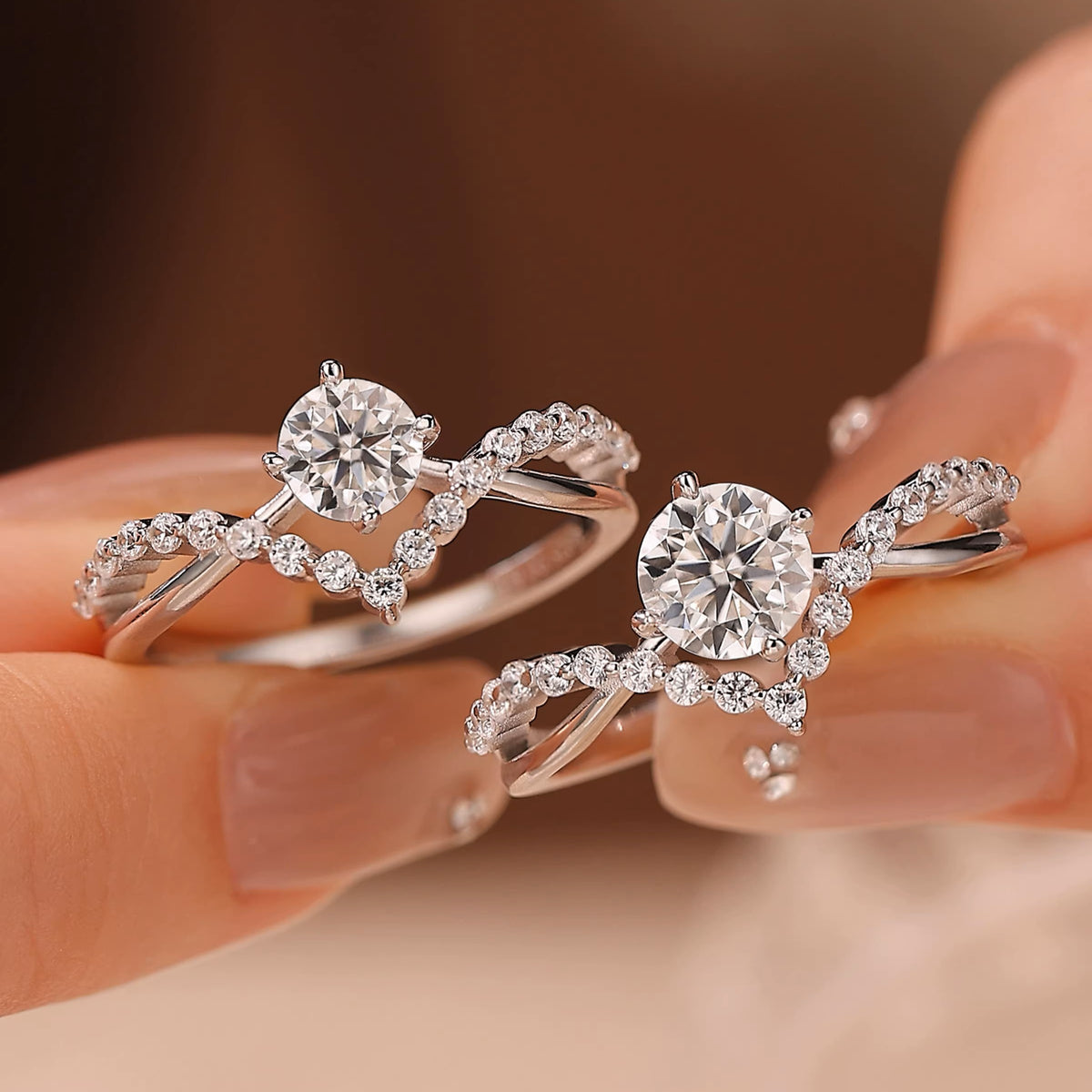 Ceylon Round Cut Lab Grown Diamond Sterling Silver Ring