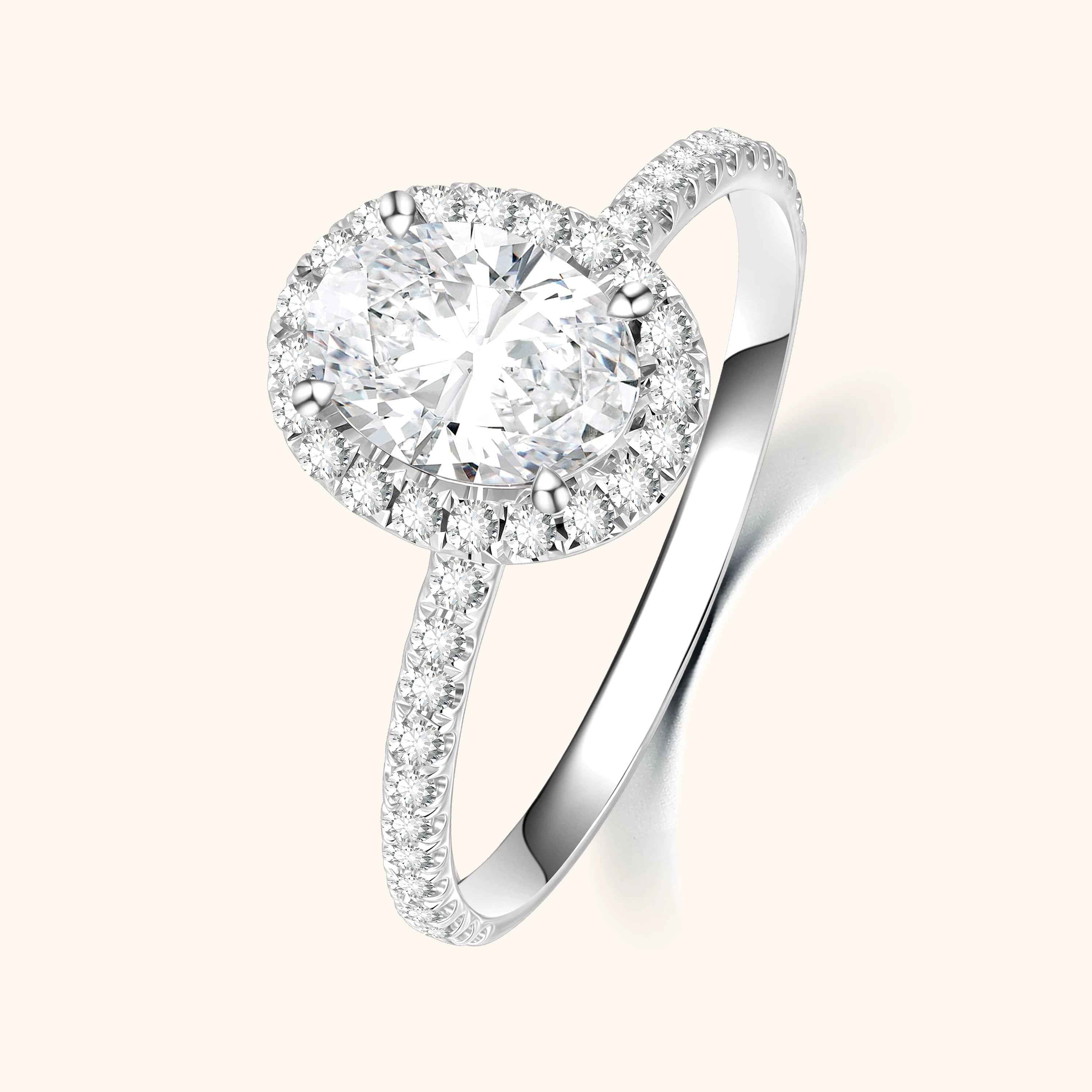 Ceylon Oval Cut Lab Grown Diamond Platinum Halo 0.5ct Ring