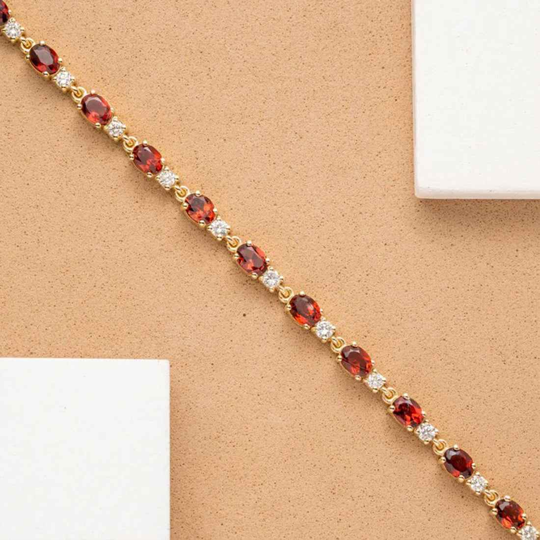 Ceylon Garnet Glow Diamond 18K Solid Gold Garland Bracelet