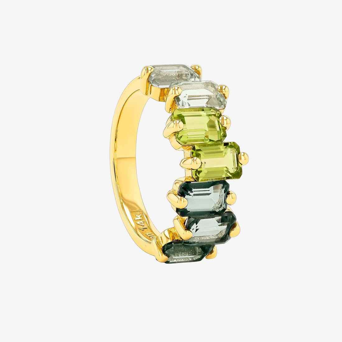 Ceylon Emerald-Cut Green Ombre Gemstone 18K Yellow Gold Half Band Ring